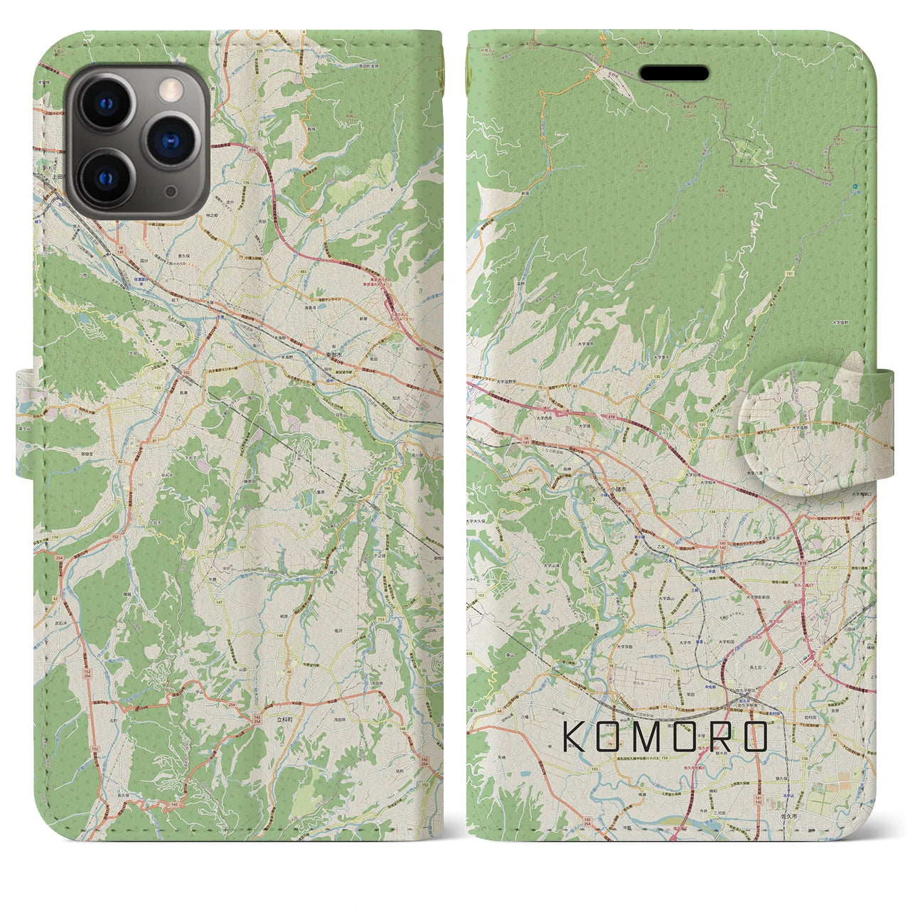 【小諸(長野県)】地図柄iPhoneケース(手帳タイプ)ナチュラル・iPhone 11 Pro Max 用
