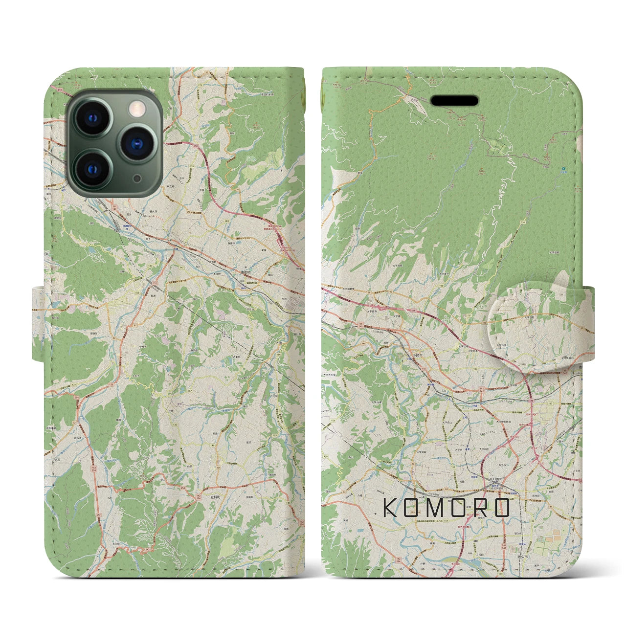 【小諸(長野県)】地図柄iPhoneケース(手帳タイプ)ナチュラル・iPhone 11 Pro 用