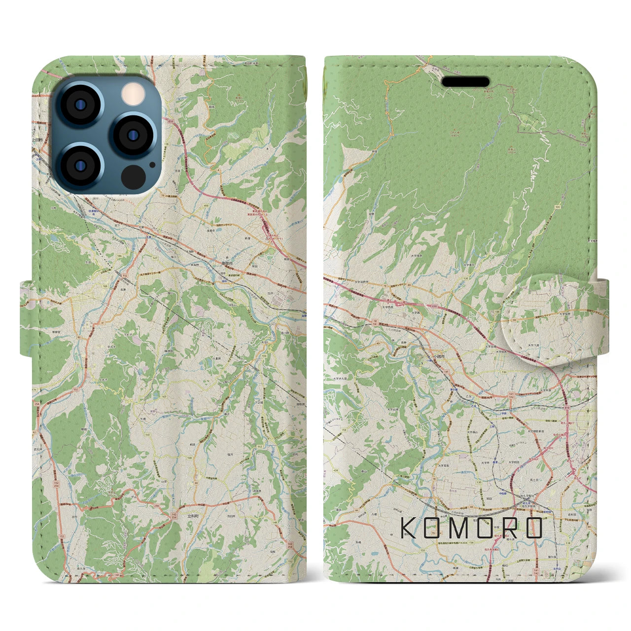 【小諸(長野県)】地図柄iPhoneケース(手帳タイプ)ナチュラル・iPhone 12 / 12 Pro 用