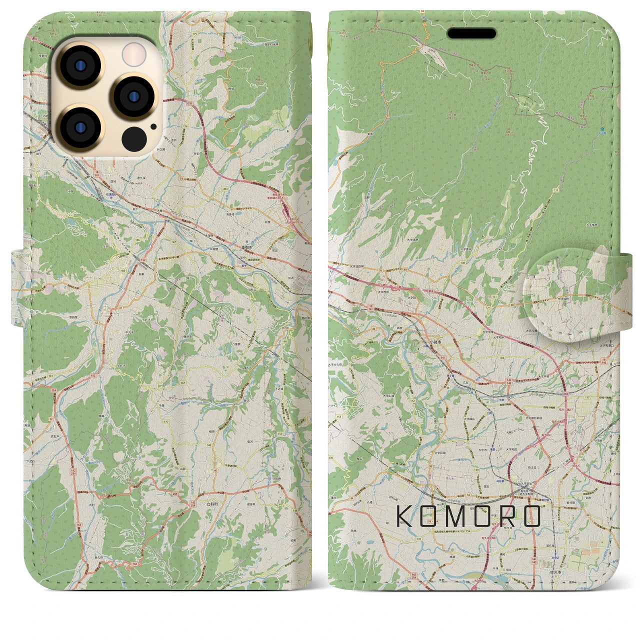 【小諸(長野県)】地図柄iPhoneケース(手帳タイプ)ナチュラル・iPhone 12 Pro Max 用