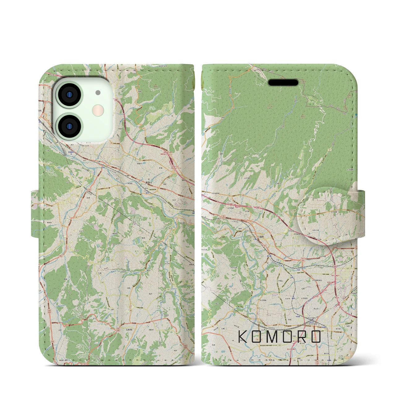 【小諸(長野県)】地図柄iPhoneケース(手帳タイプ)ナチュラル・iPhone 12 mini 用