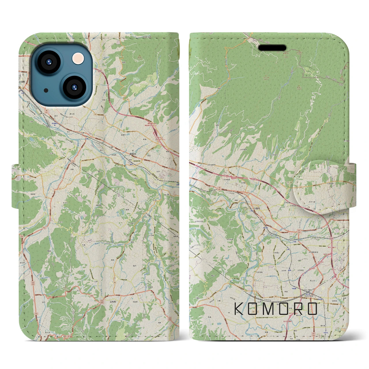 【小諸(長野県)】地図柄iPhoneケース(手帳タイプ)ナチュラル・iPhone 13 用