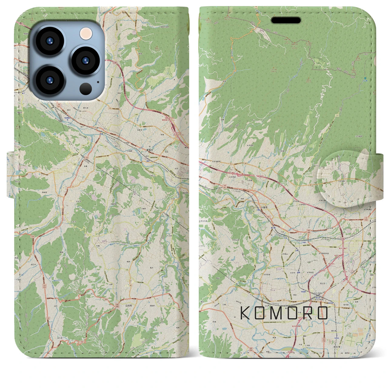 【小諸(長野県)】地図柄iPhoneケース(手帳タイプ)ナチュラル・iPhone 13 Pro Max 用