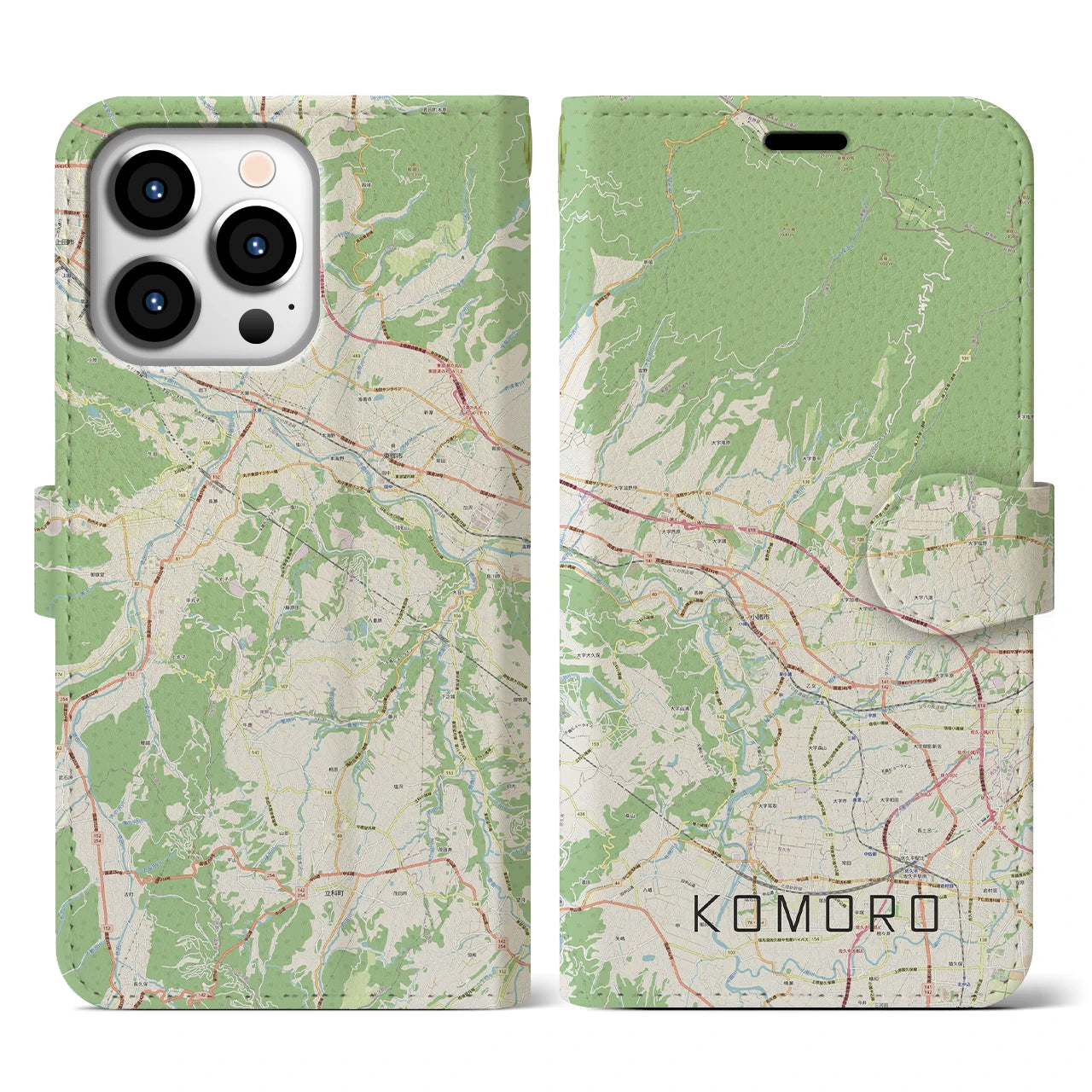 【小諸(長野県)】地図柄iPhoneケース(手帳タイプ)ナチュラル・iPhone 13 Pro 用