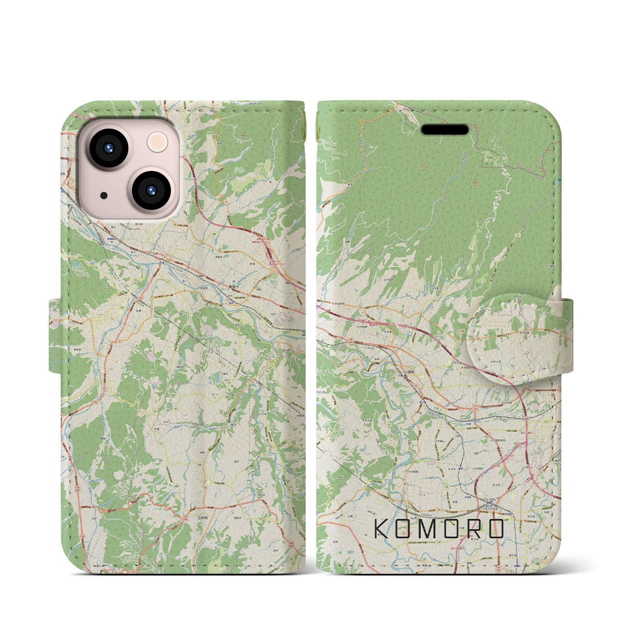 【小諸(長野県)】地図柄iPhoneケース(手帳タイプ)ナチュラル・iPhone 13 mini 用