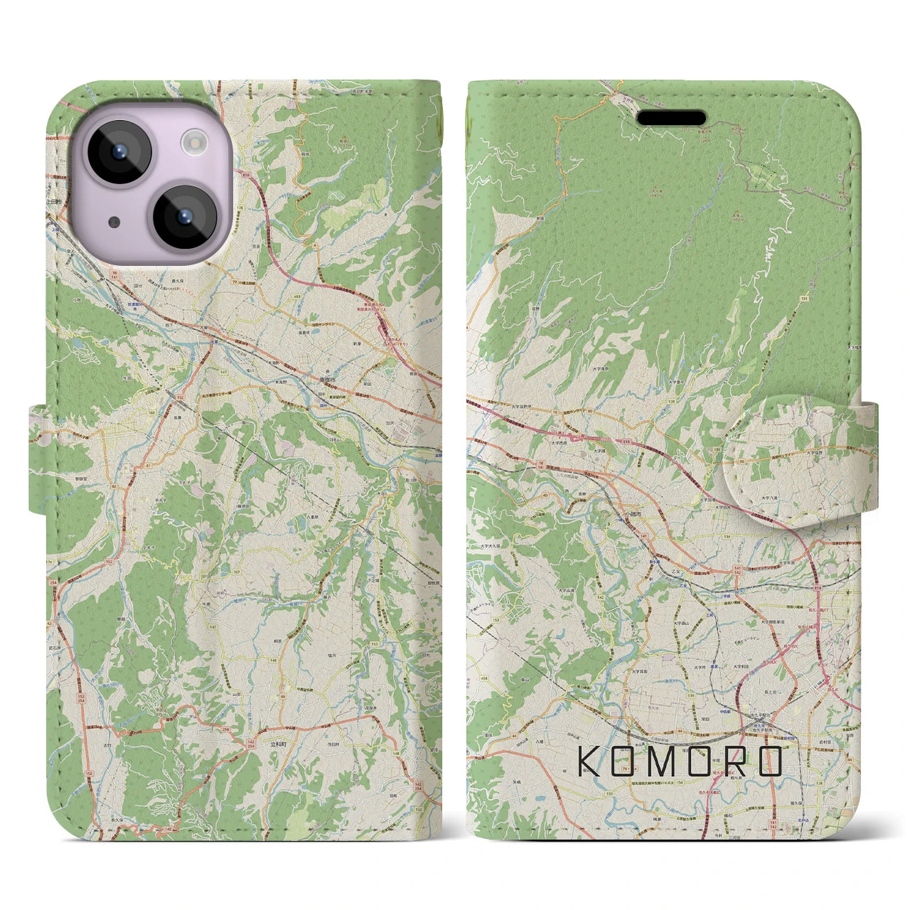 【小諸(長野県)】地図柄iPhoneケース(手帳タイプ)ナチュラル・iPhone 14 用