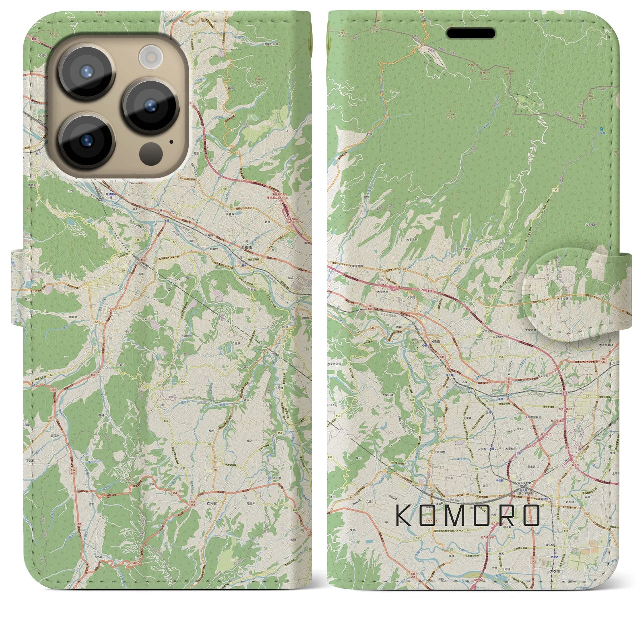 【小諸(長野県)】地図柄iPhoneケース(手帳タイプ)ナチュラル・iPhone 14 Pro Max 用