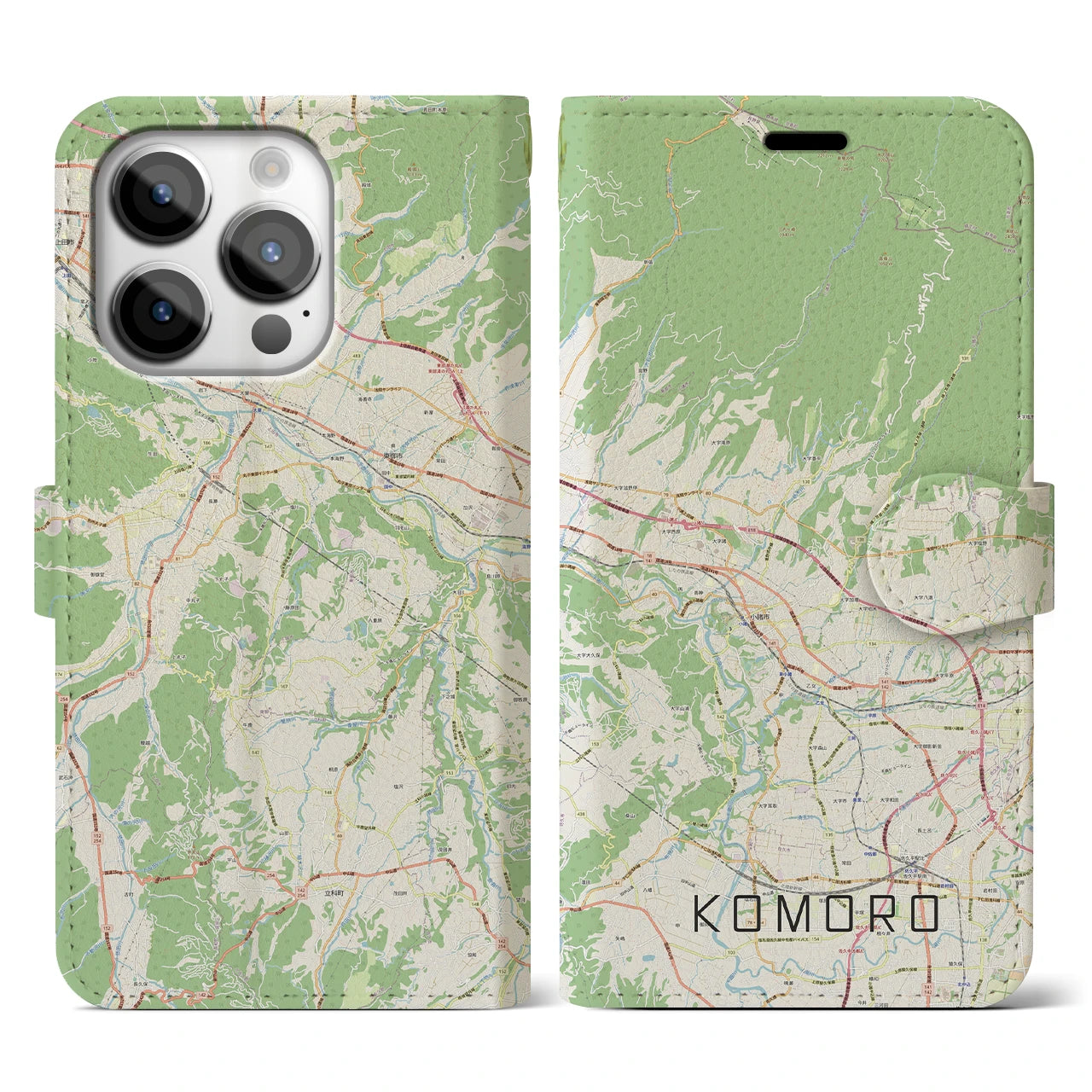 【小諸(長野県)】地図柄iPhoneケース(手帳タイプ)ナチュラル・iPhone 14 Pro 用