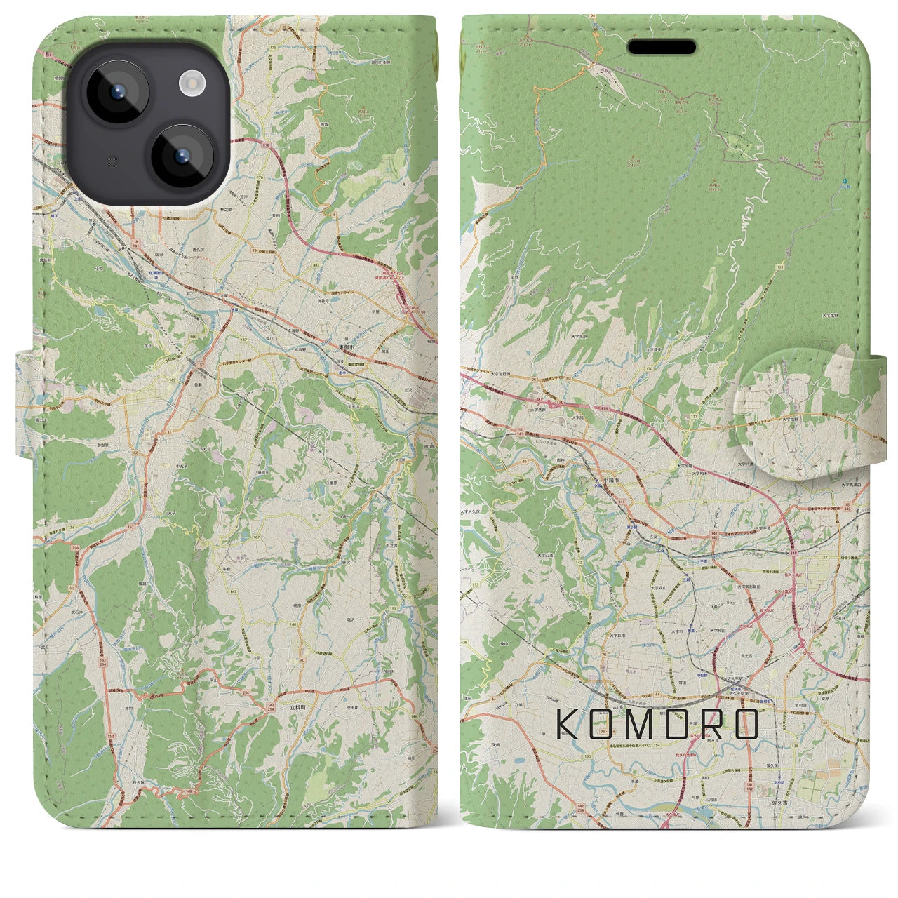 【小諸(長野県)】地図柄iPhoneケース(手帳タイプ)ナチュラル・iPhone 14 Plus 用