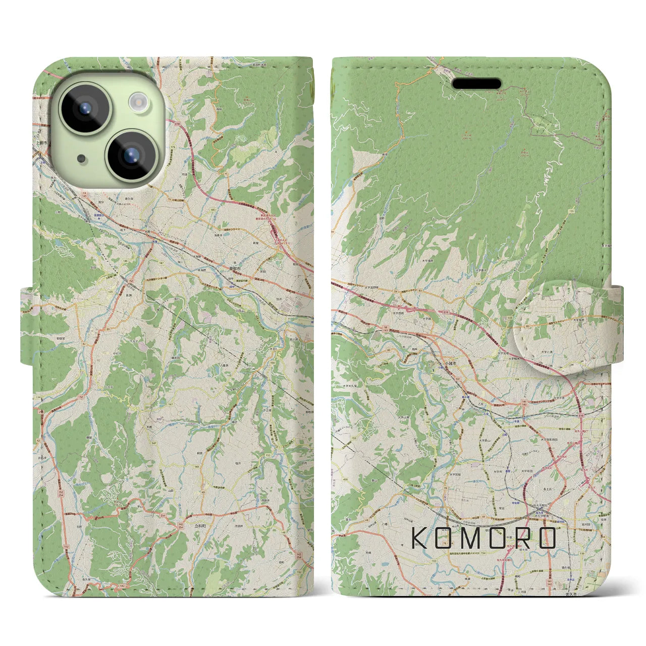 【小諸(長野県)】地図柄iPhoneケース(手帳タイプ)ナチュラル・iPhone 15 用