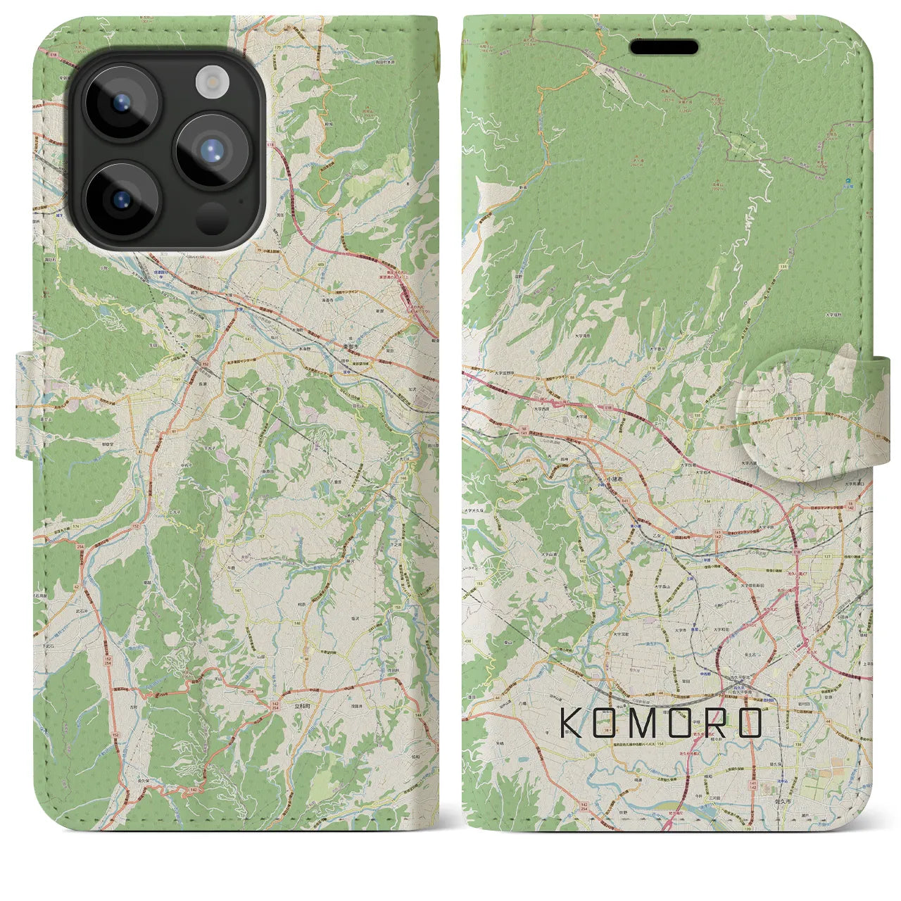 【小諸(長野県)】地図柄iPhoneケース(手帳タイプ)ナチュラル・iPhone 15 Pro Max 用