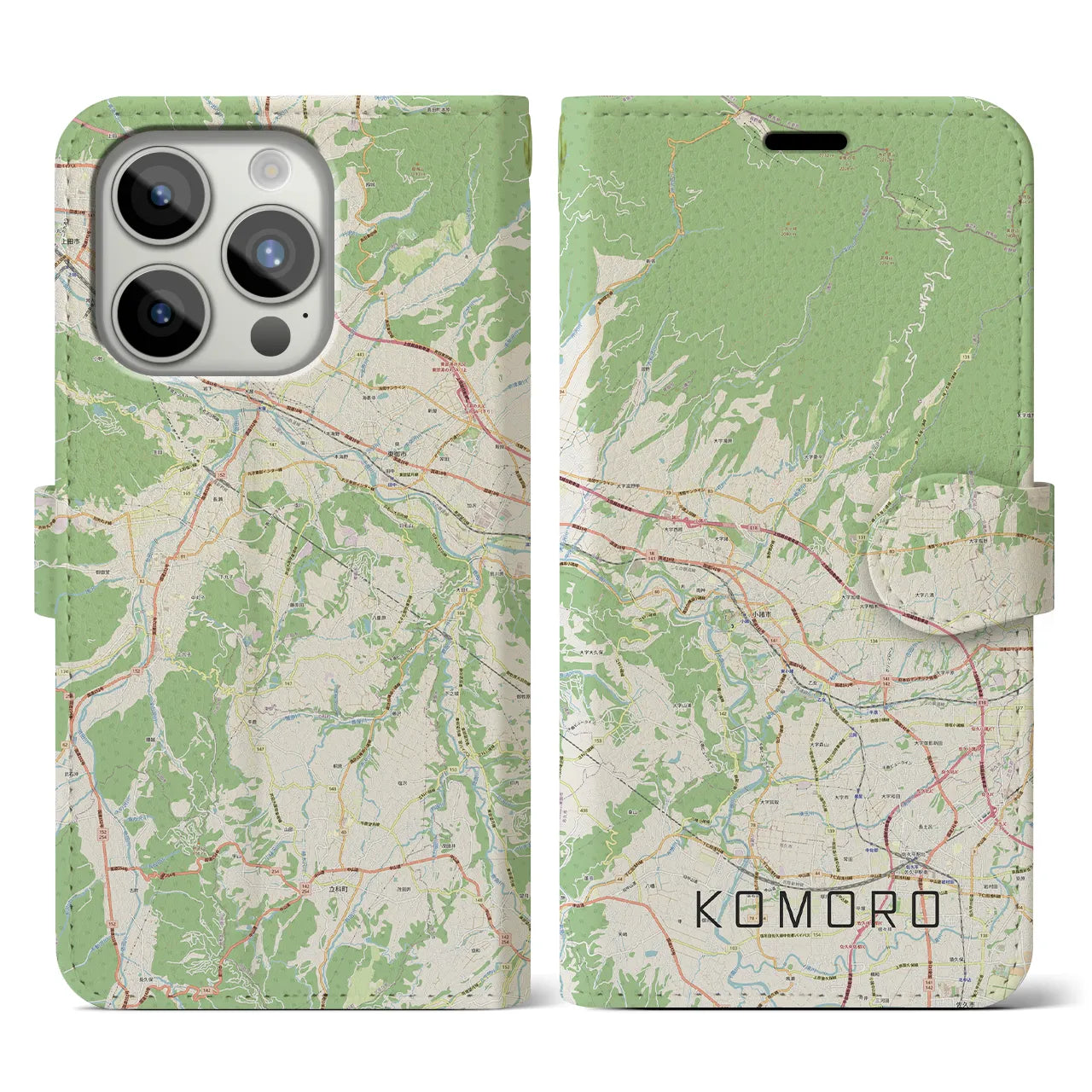 【小諸(長野県)】地図柄iPhoneケース(手帳タイプ)ナチュラル・iPhone 15 Pro 用