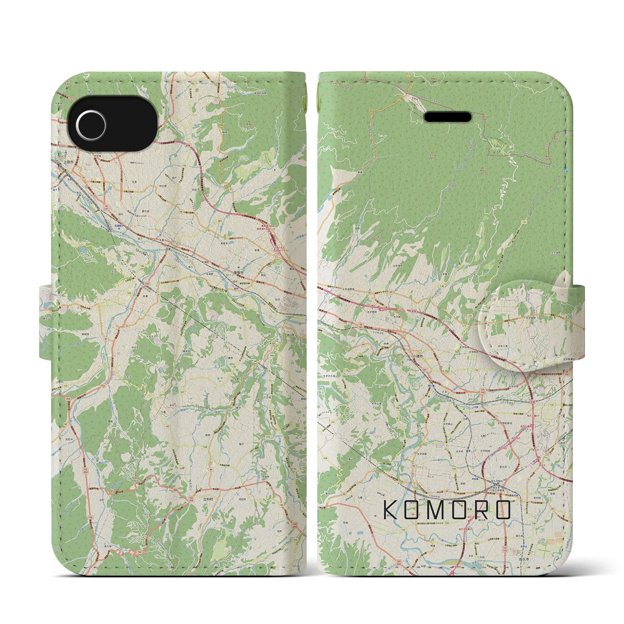 【小諸(長野県)】地図柄iPhoneケース(手帳タイプ)ナチュラル・iPhone SE(第3 / 第2世代) / 8 / 7 / 6s / 6 用