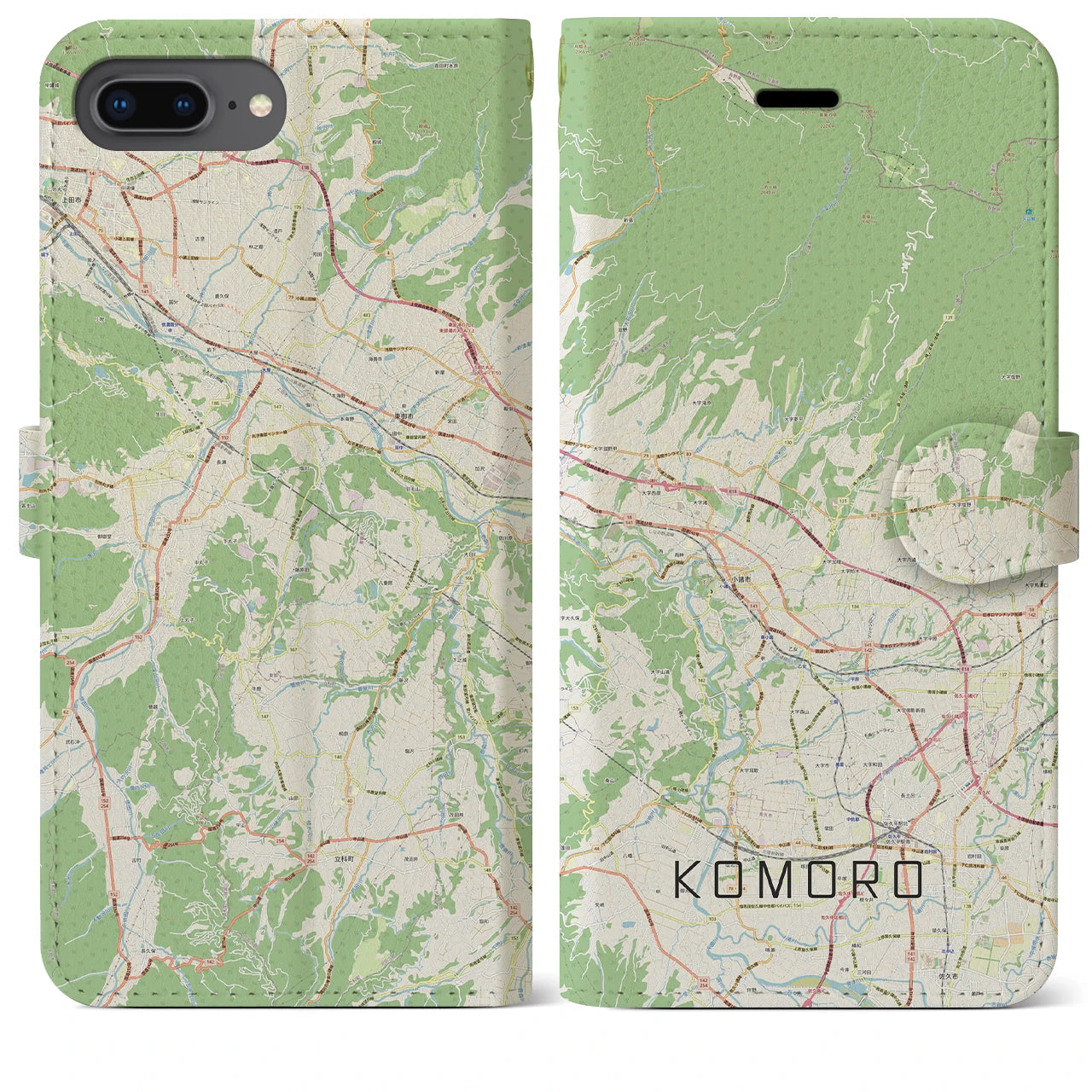 【小諸(長野県)】地図柄iPhoneケース(手帳タイプ)ナチュラル・iPhone 8Plus /7Plus / 6sPlus / 6Plus 用