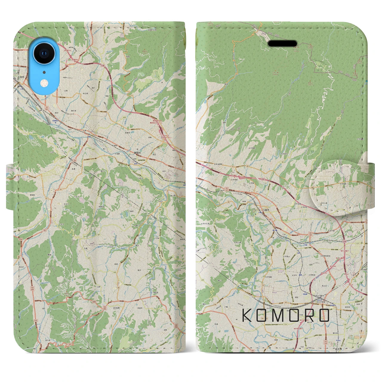 【小諸(長野県)】地図柄iPhoneケース(手帳タイプ)ナチュラル・iPhone XR 用