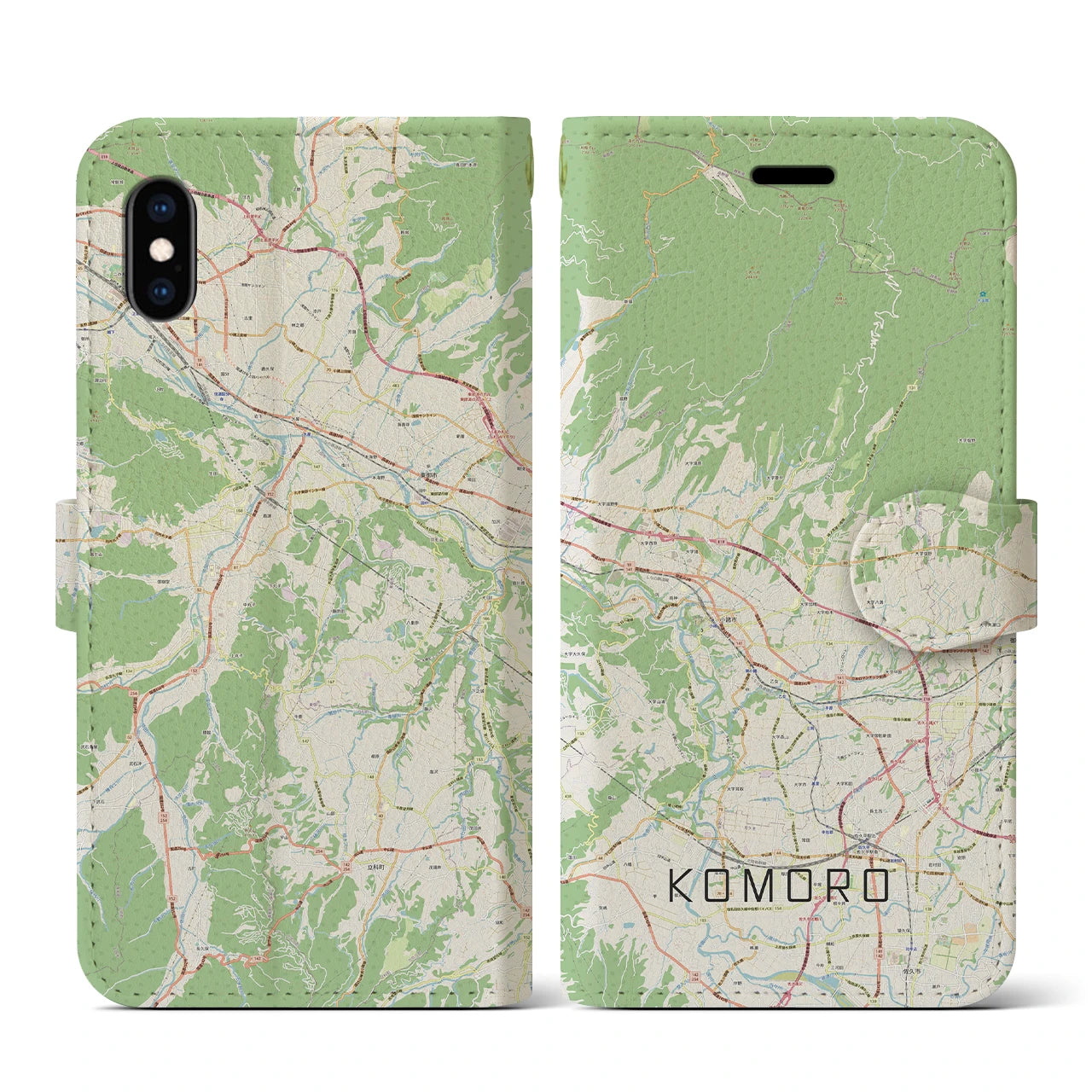 【小諸(長野県)】地図柄iPhoneケース(手帳タイプ)ナチュラル・iPhone XS / X 用