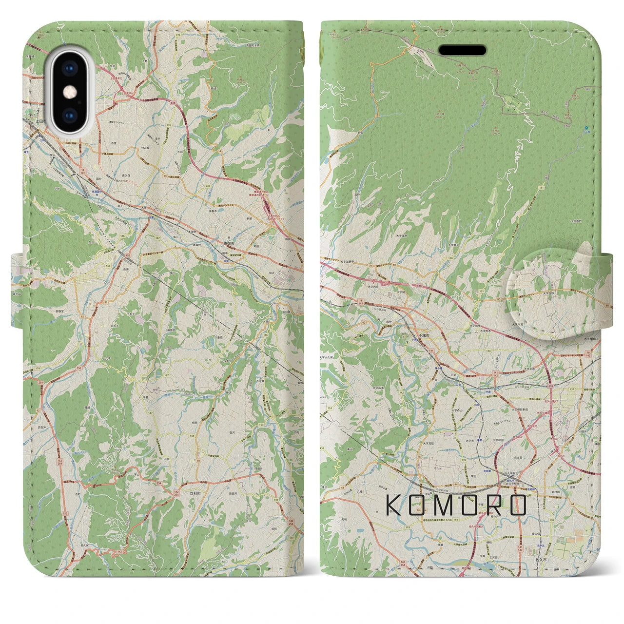 【小諸(長野県)】地図柄iPhoneケース(手帳タイプ)ナチュラル・iPhone XS Max 用