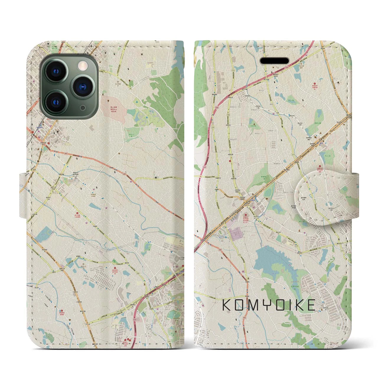 【光明池(大阪府)】地図柄iPhoneケース(手帳タイプ)ナチュラル・iPhone 11 Pro 用