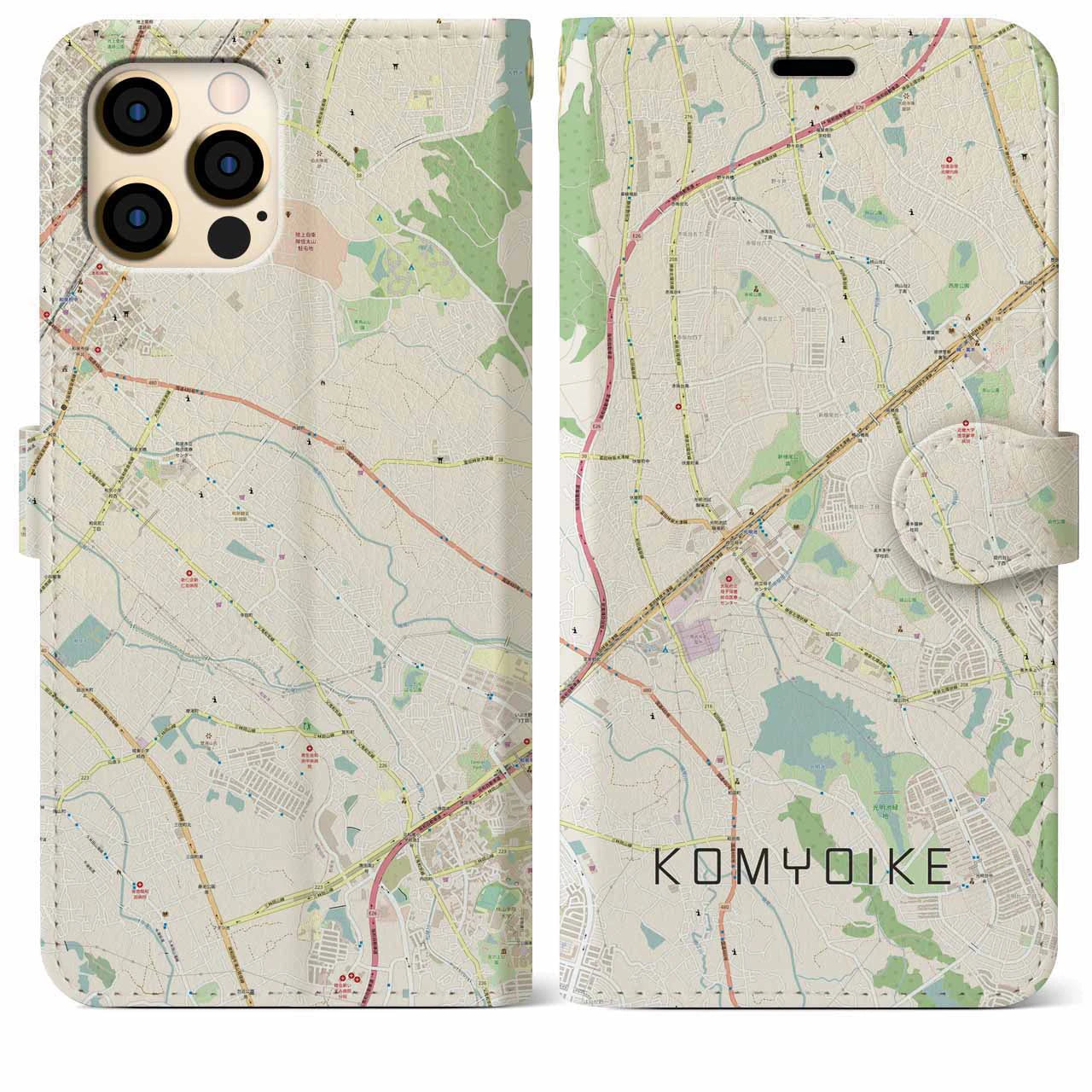 【光明池(大阪府)】地図柄iPhoneケース(手帳タイプ)ナチュラル・iPhone 12 Pro Max 用