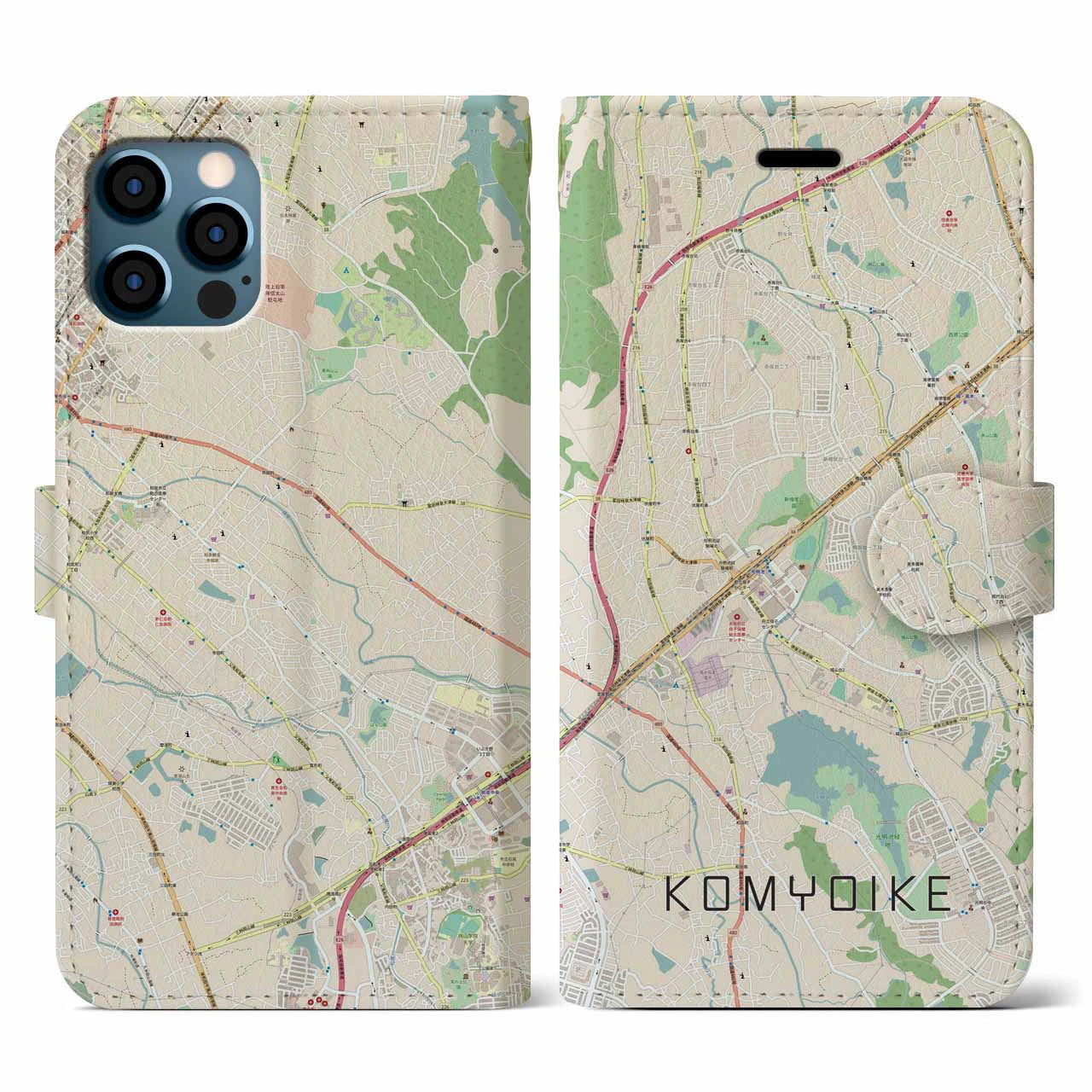 【光明池(大阪府)】地図柄iPhoneケース(手帳タイプ)ナチュラル・iPhone 12 / 12 Pro 用