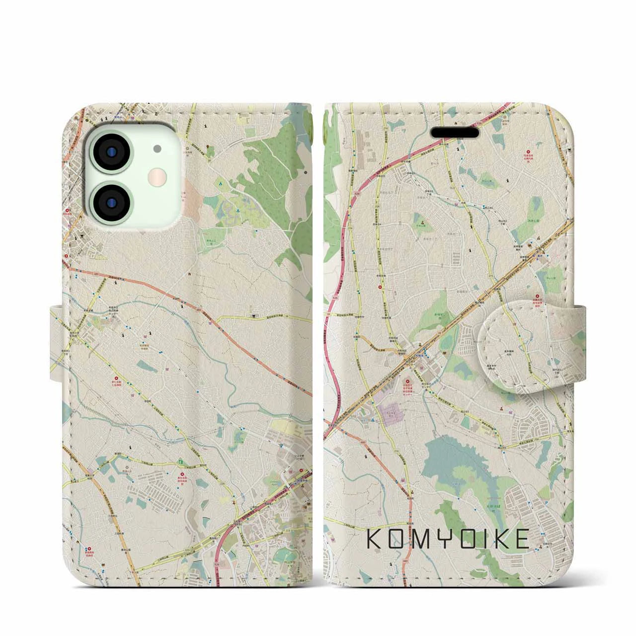 【光明池(大阪府)】地図柄iPhoneケース(手帳タイプ)ナチュラル・iPhone 12 mini 用