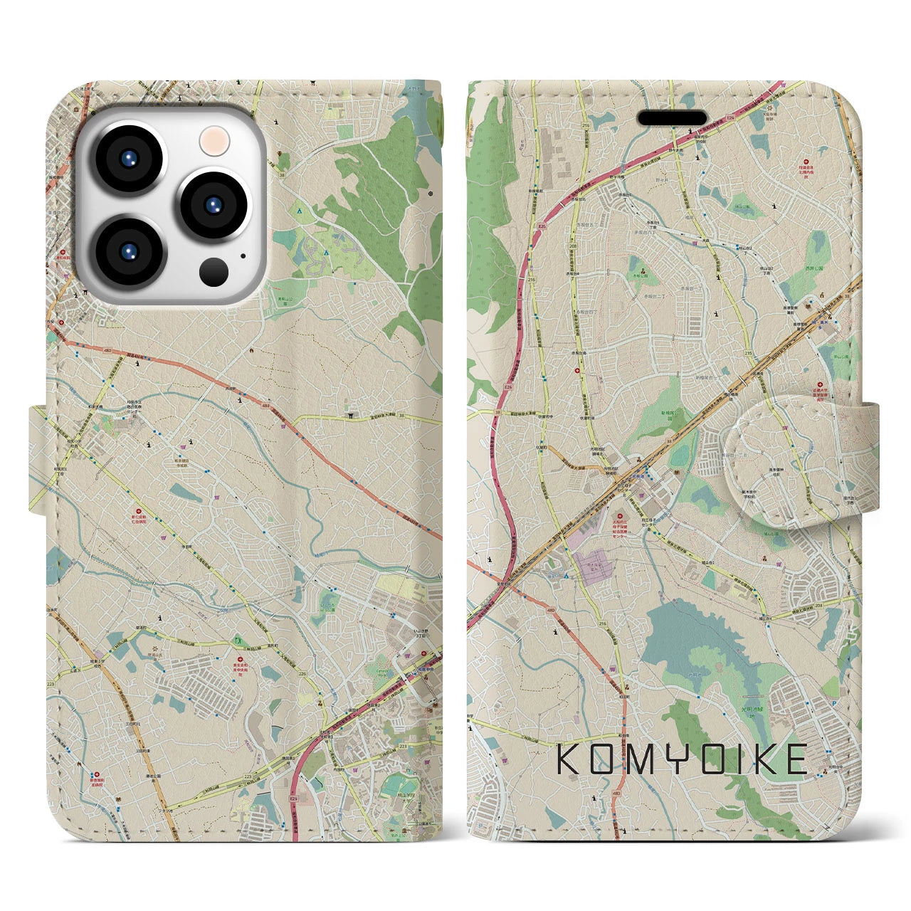 【光明池(大阪府)】地図柄iPhoneケース(手帳タイプ)ナチュラル・iPhone 13 Pro 用