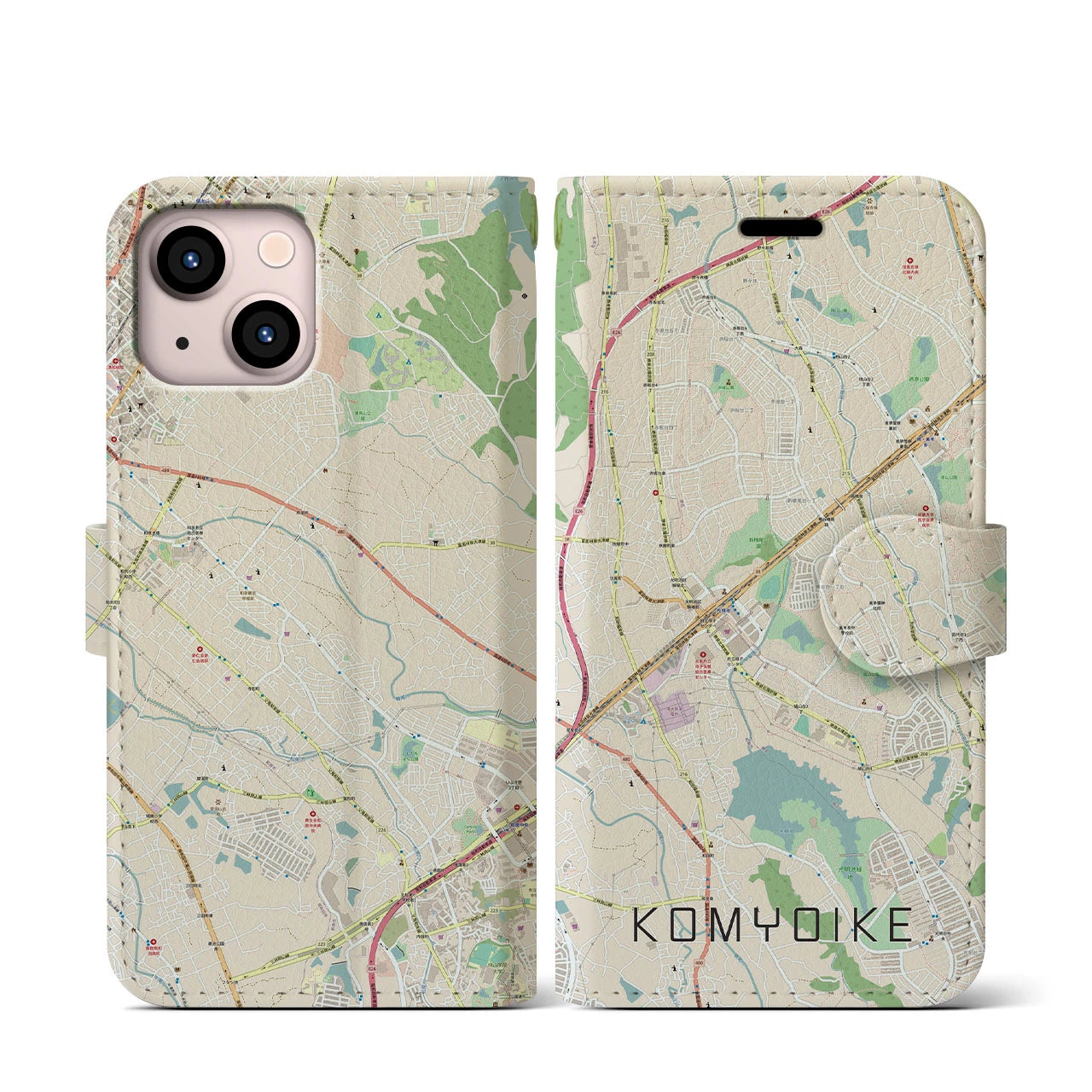【光明池(大阪府)】地図柄iPhoneケース(手帳タイプ)ナチュラル・iPhone 13 mini 用