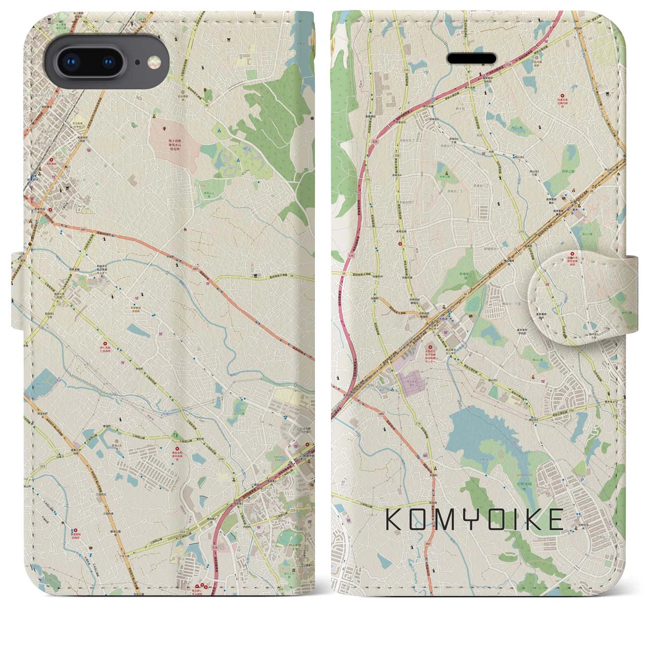【光明池(大阪府)】地図柄iPhoneケース(手帳タイプ)ナチュラル・iPhone 8Plus /7Plus / 6sPlus / 6Plus 用
