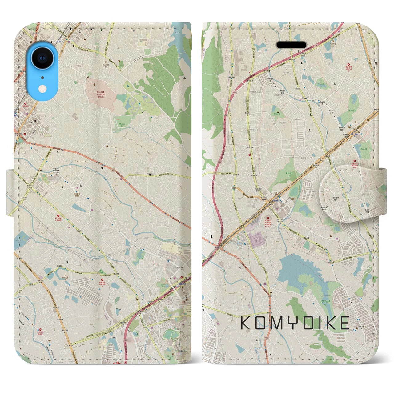 【光明池(大阪府)】地図柄iPhoneケース(手帳タイプ)ナチュラル・iPhone XR 用