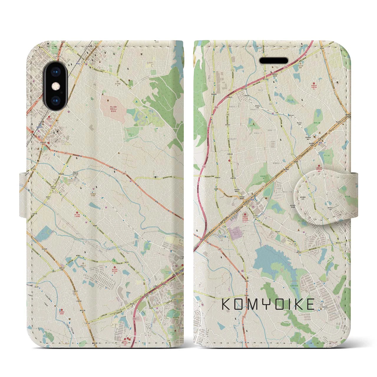 【光明池(大阪府)】地図柄iPhoneケース(手帳タイプ)ナチュラル・iPhone XS / X 用