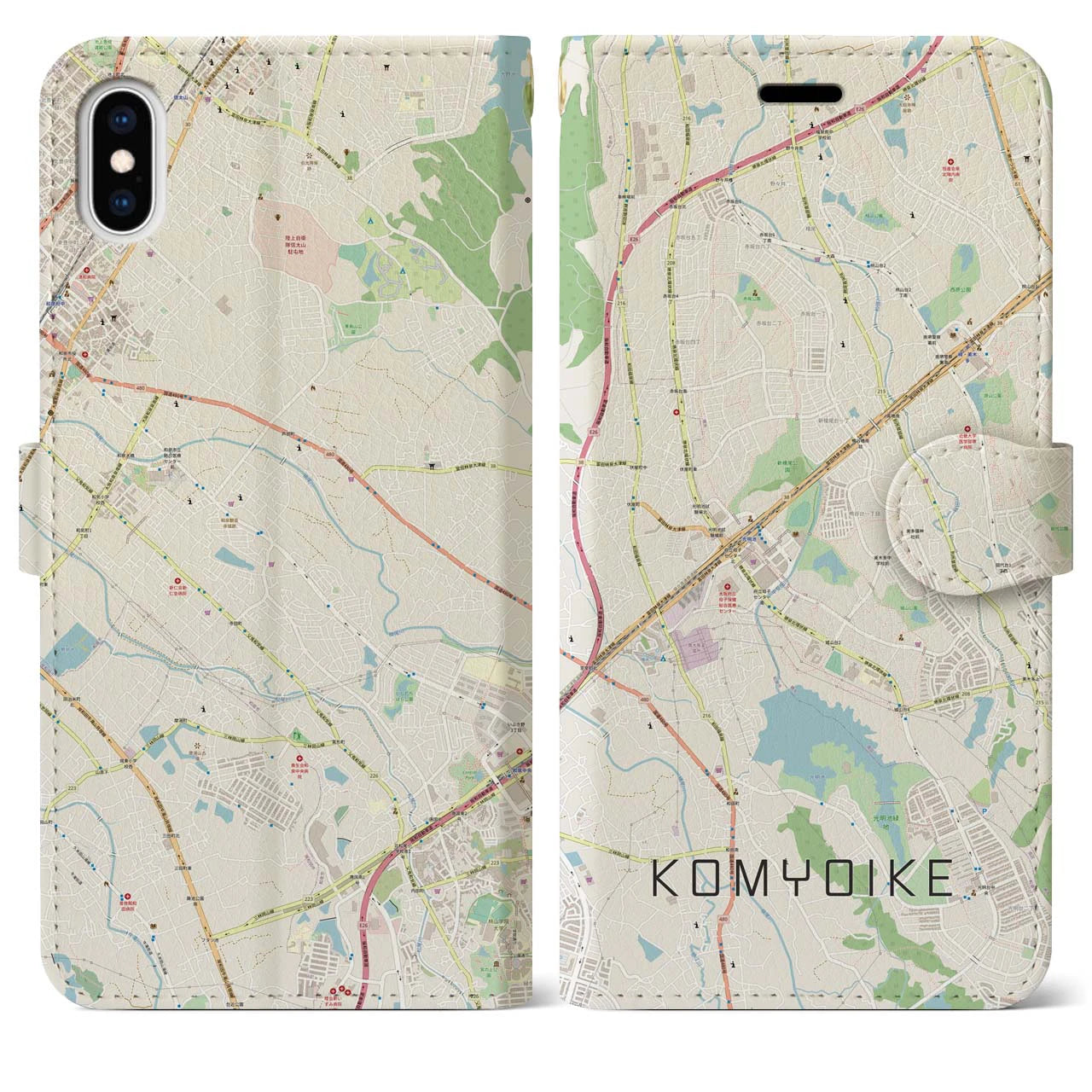 【光明池(大阪府)】地図柄iPhoneケース(手帳タイプ)ナチュラル・iPhone XS Max 用