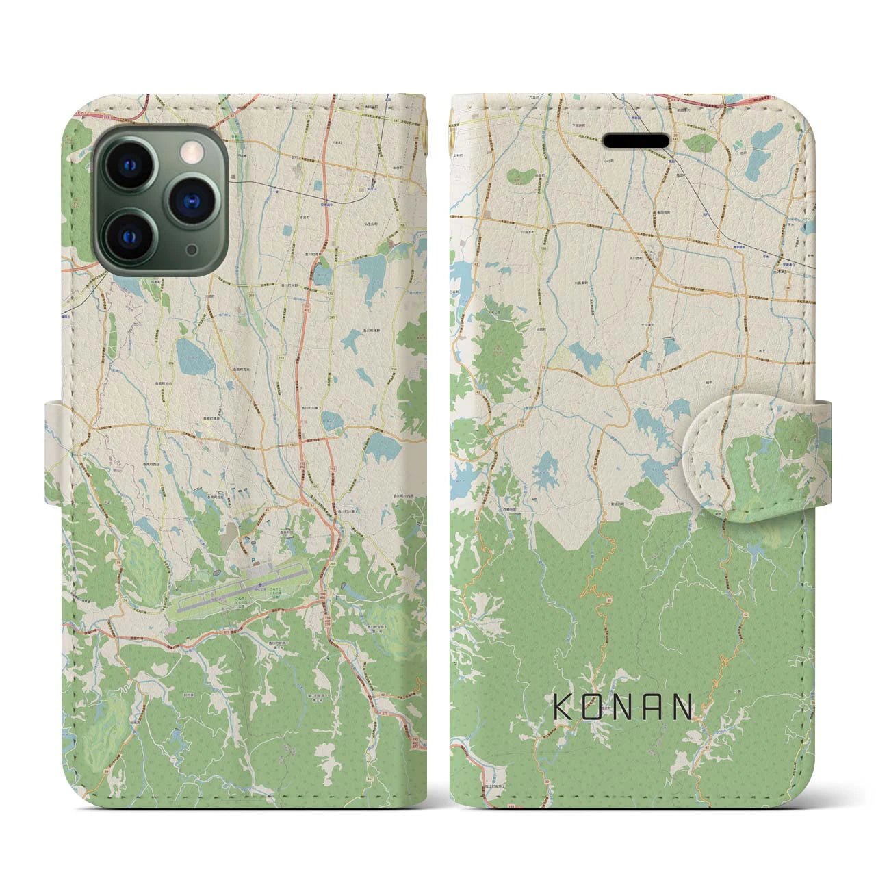 【香南(香川県)】地図柄iPhoneケース(手帳タイプ)ナチュラル・iPhone 11 Pro 用