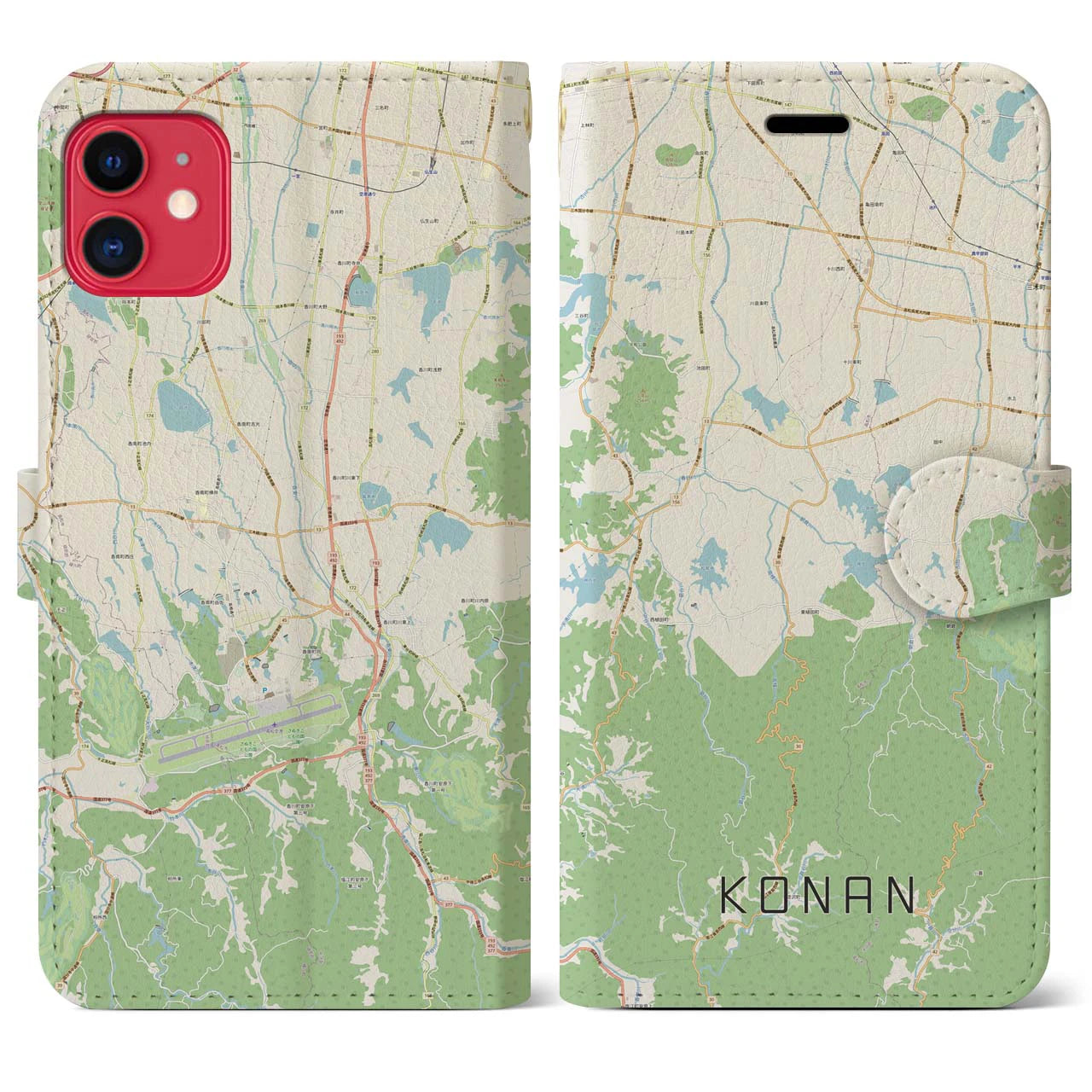 【香南(香川県)】地図柄iPhoneケース(手帳タイプ)ナチュラル・iPhone 11 用