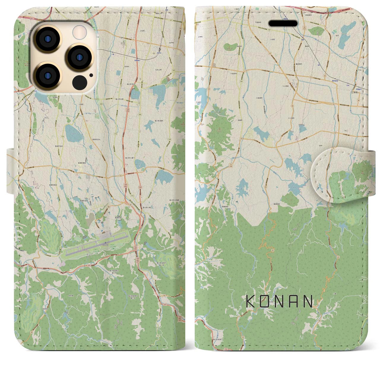 【香南(香川県)】地図柄iPhoneケース(手帳タイプ)ナチュラル・iPhone 12 Pro Max 用