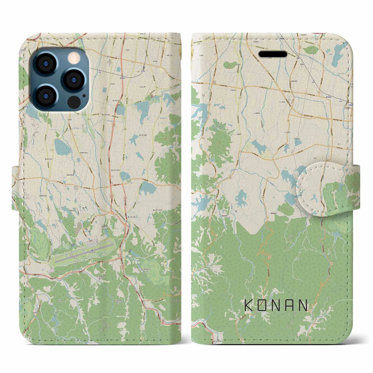 【香南(香川県)】地図柄iPhoneケース(手帳タイプ)ナチュラル・iPhone 12 / 12 Pro 用