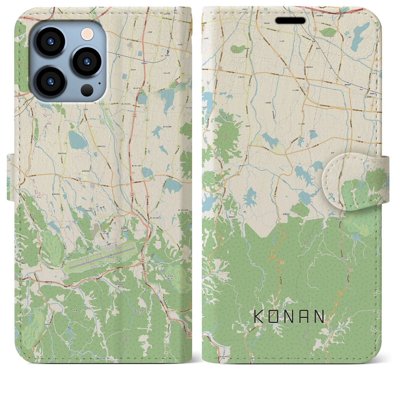 【香南(香川県)】地図柄iPhoneケース(手帳タイプ)ナチュラル・iPhone 13 Pro Max 用