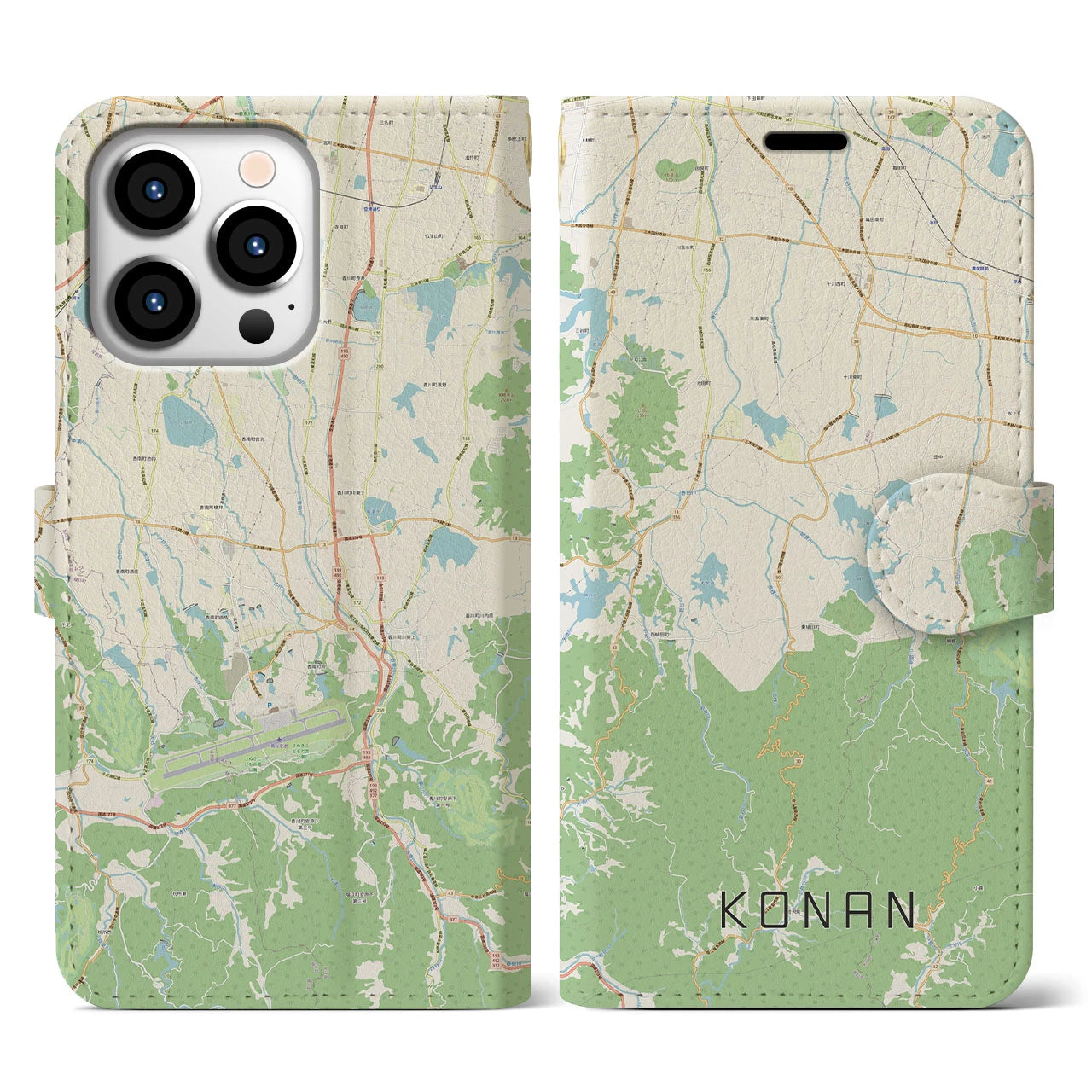 【香南(香川県)】地図柄iPhoneケース(手帳タイプ)ナチュラル・iPhone 13 Pro 用