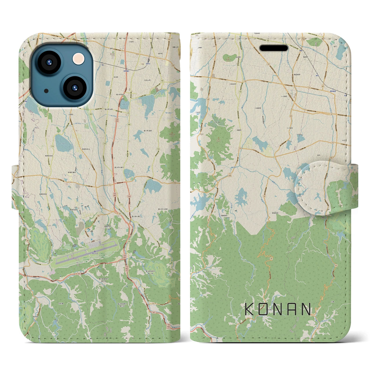【香南(香川県)】地図柄iPhoneケース(手帳タイプ)ナチュラル・iPhone 13 用
