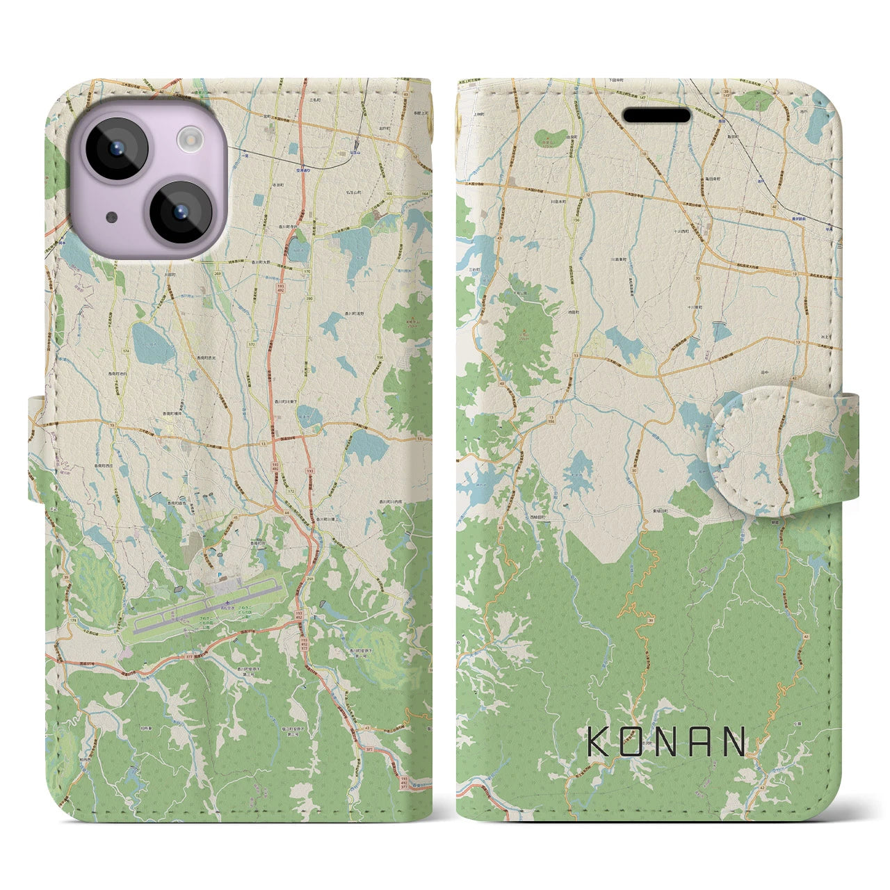 【香南(香川県)】地図柄iPhoneケース(手帳タイプ)ナチュラル・iPhone 14 用