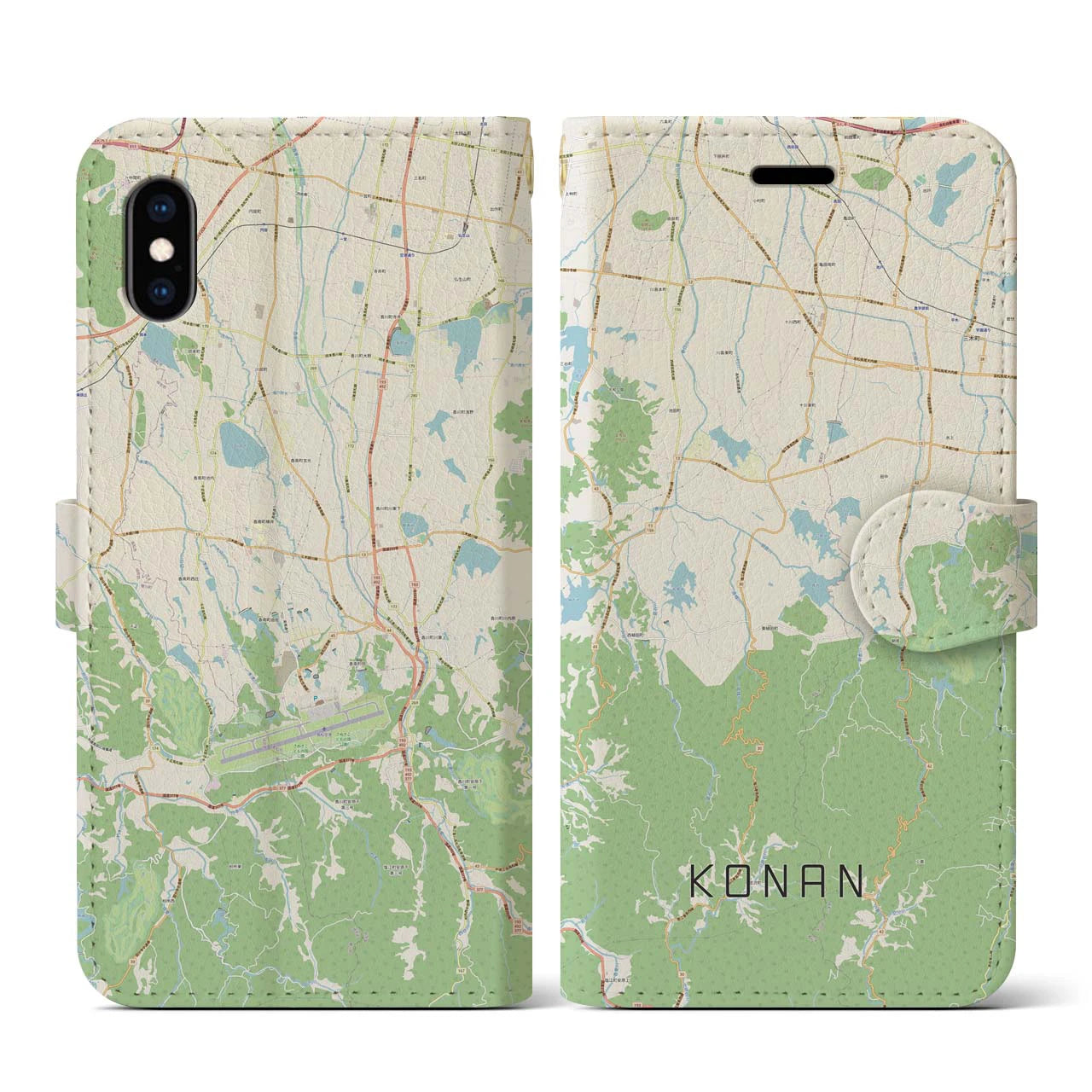 【香南(香川県)】地図柄iPhoneケース(手帳タイプ)ナチュラル・iPhone XS / X 用