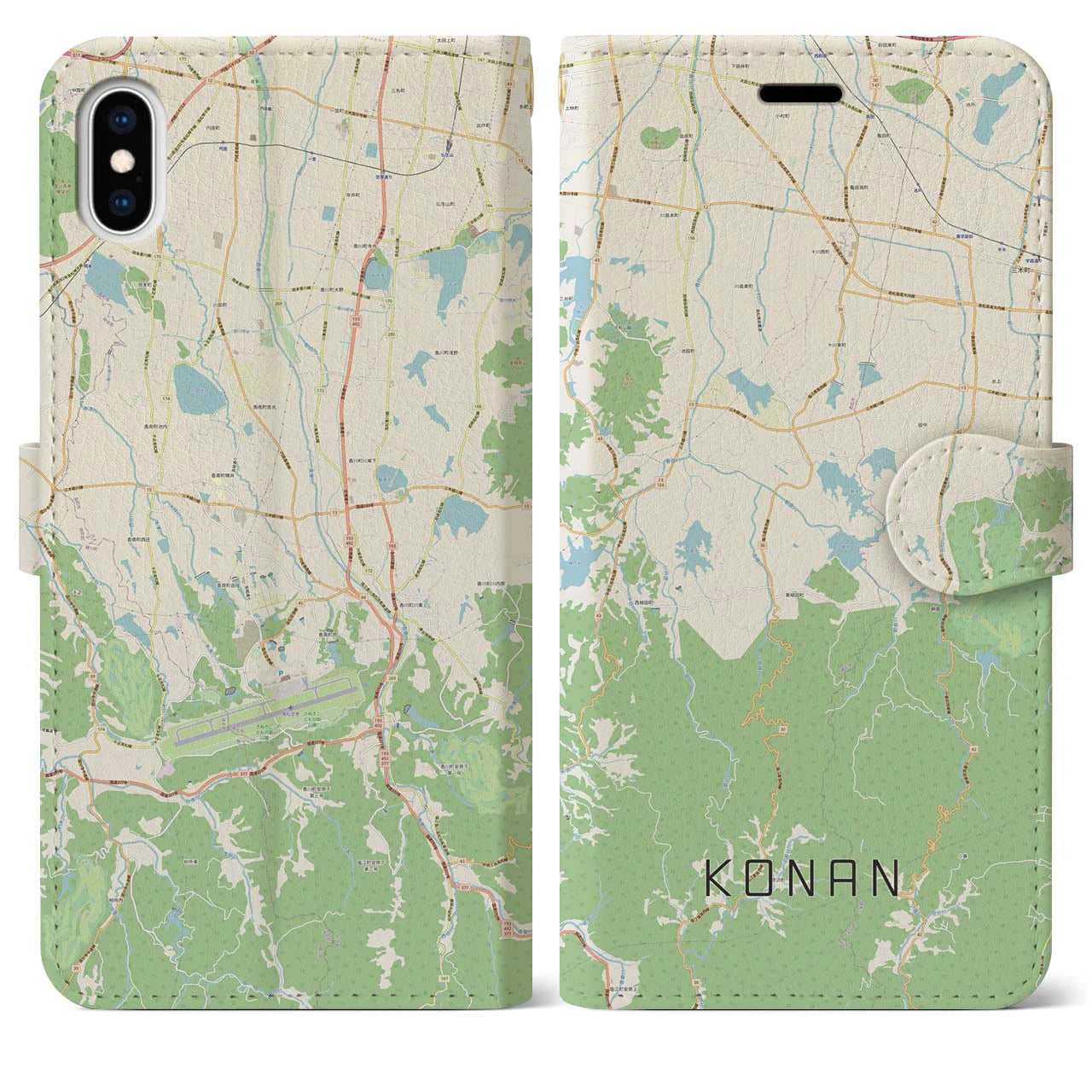 【香南(香川県)】地図柄iPhoneケース(手帳タイプ)ナチュラル・iPhone XS Max 用