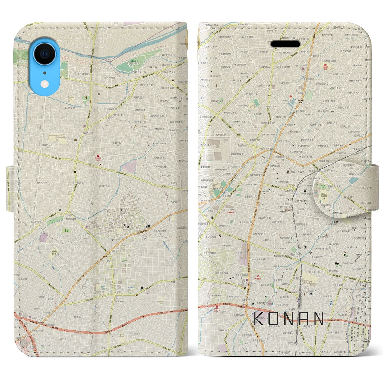 【江南(愛知県)】地図柄iPhoneケース(手帳タイプ)ナチュラル・iPhone XR 用