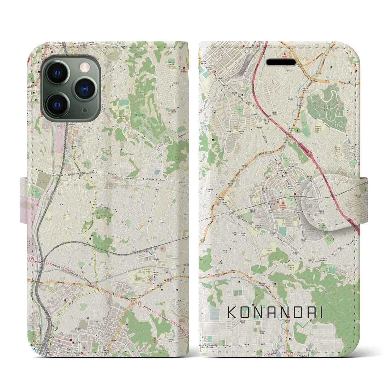 【港南台(神奈川県)】地図柄iPhoneケース(手帳タイプ)ナチュラル・iPhone 11 Pro 用