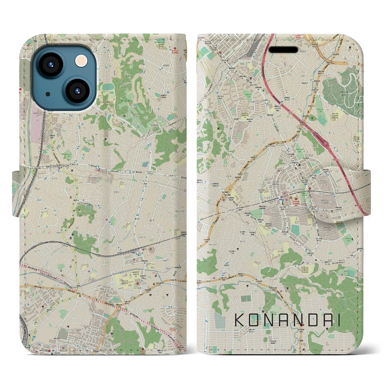 【港南台(神奈川県)】地図柄iPhoneケース(手帳タイプ)ナチュラル・iPhone 13 用
