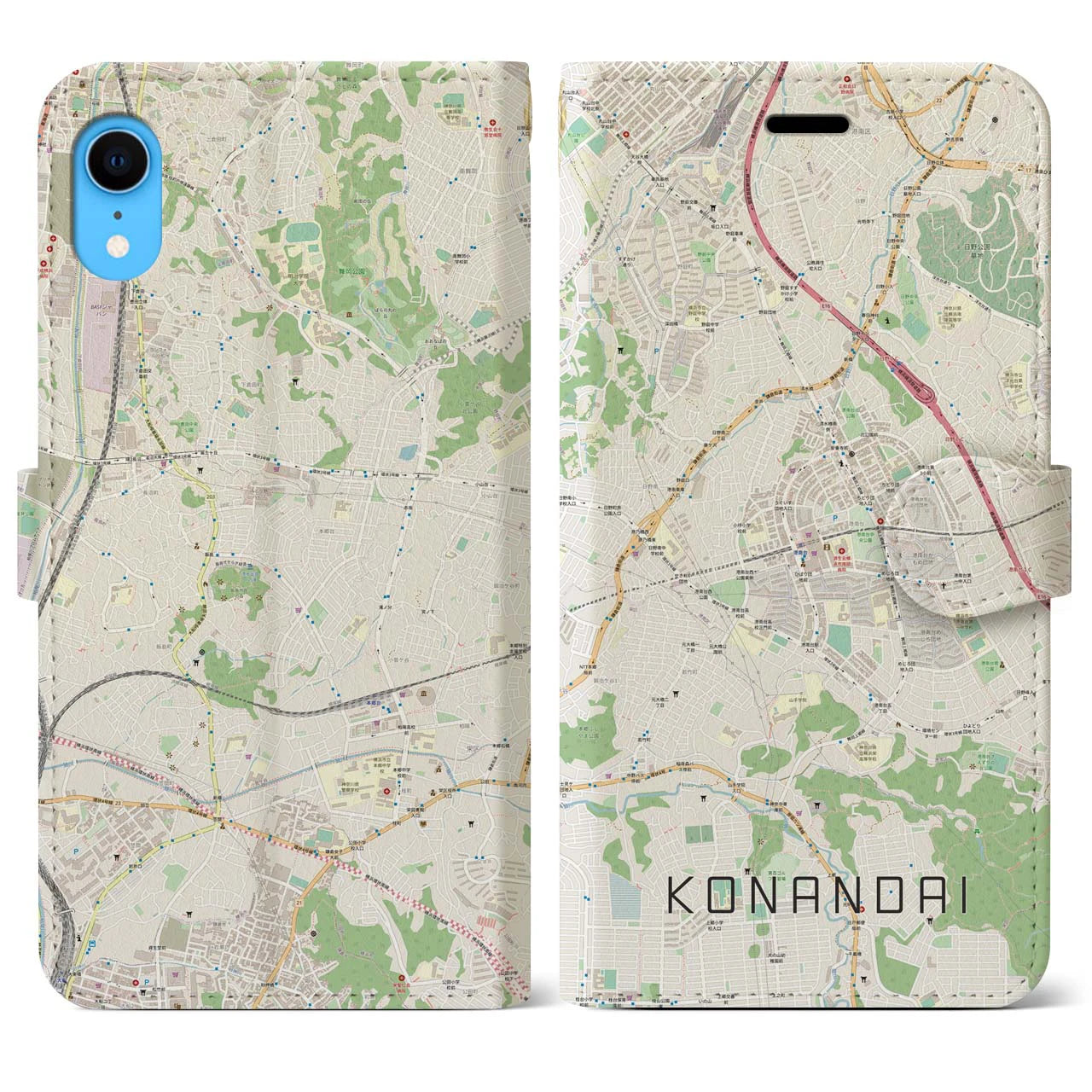 【港南台(神奈川県)】地図柄iPhoneケース(手帳タイプ)ナチュラル・iPhone XR 用