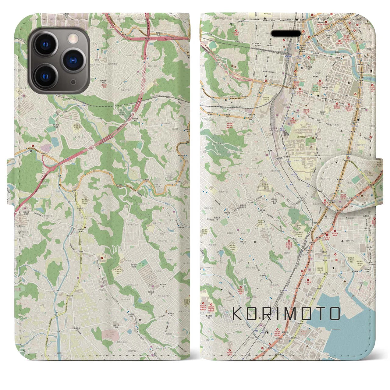 【郡元(鹿児島県)】地図柄iPhoneケース(手帳タイプ)ナチュラル・iPhone 11 Pro Max 用