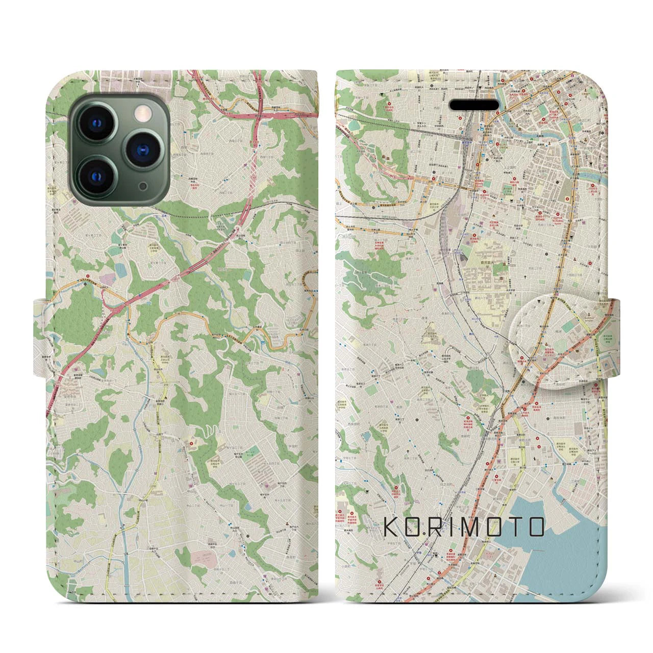 【郡元(鹿児島県)】地図柄iPhoneケース(手帳タイプ)ナチュラル・iPhone 11 Pro 用