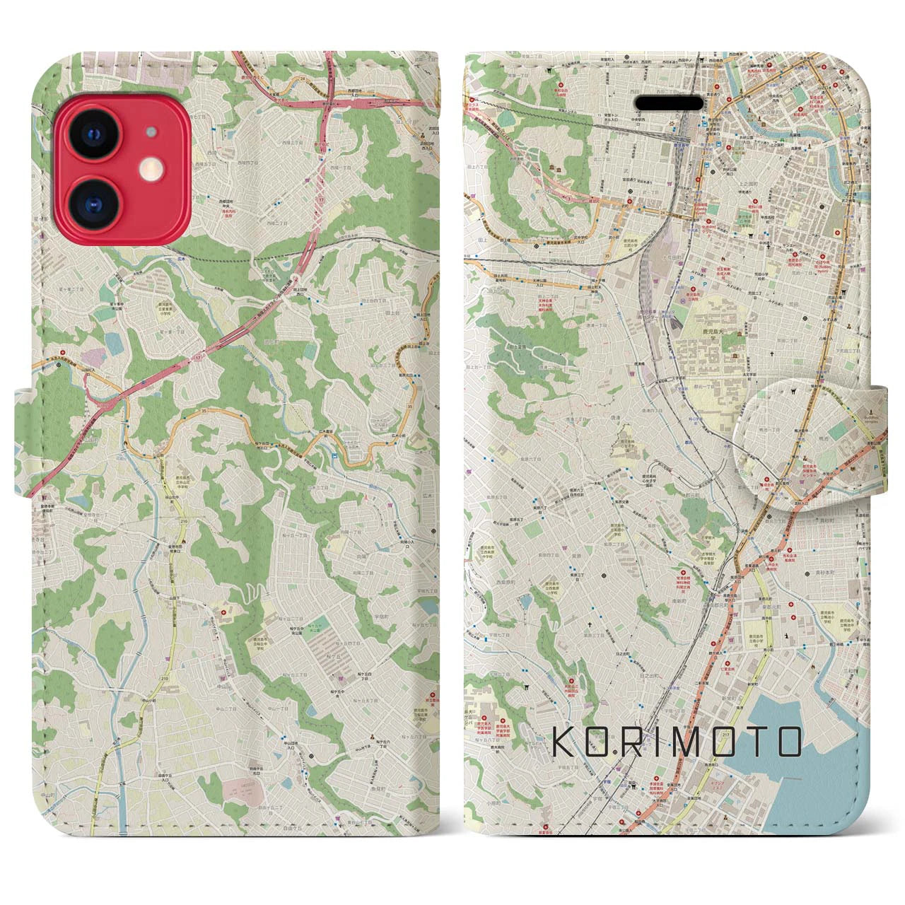 【郡元(鹿児島県)】地図柄iPhoneケース(手帳タイプ)ナチュラル・iPhone 11 用