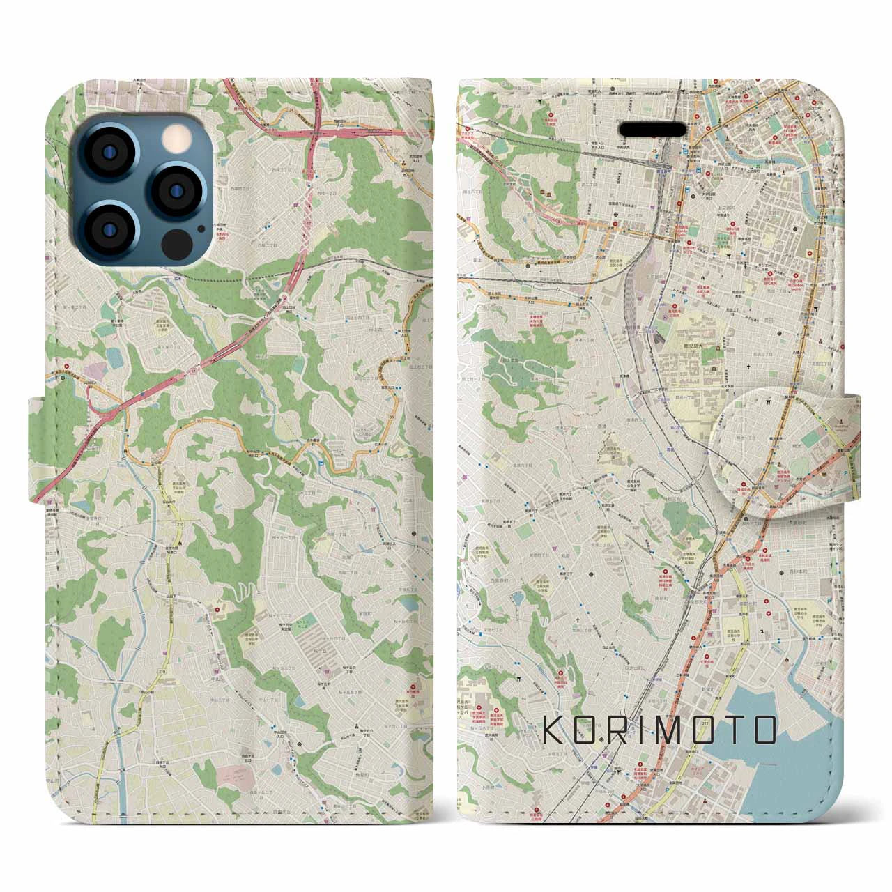 【郡元(鹿児島県)】地図柄iPhoneケース(手帳タイプ)ナチュラル・iPhone 12 / 12 Pro 用