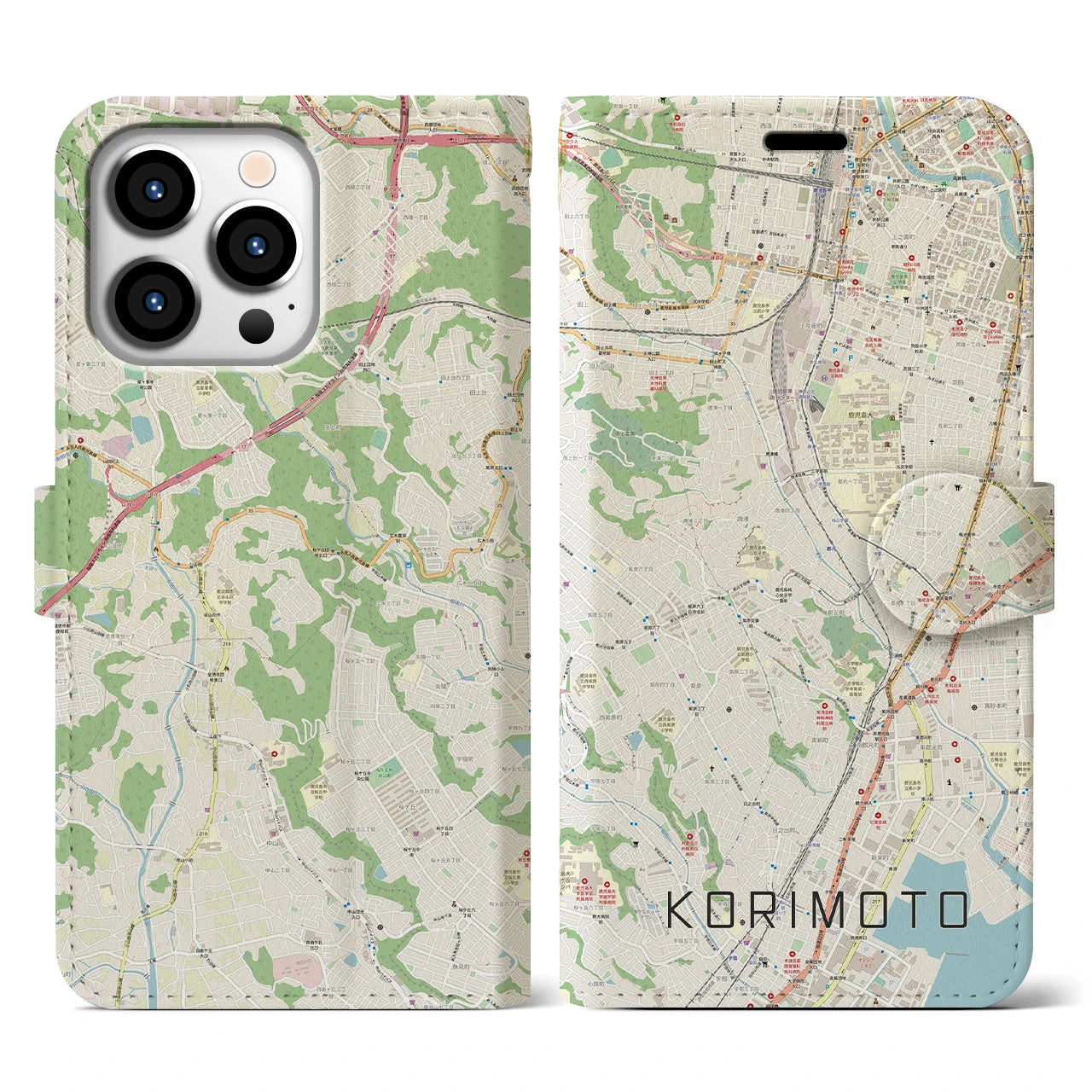 【郡元(鹿児島県)】地図柄iPhoneケース(手帳タイプ)ナチュラル・iPhone 13 Pro 用